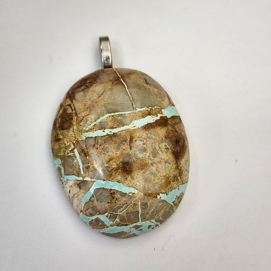 Artisan Royston Turquoise Gemstone Stone Oval Pendant