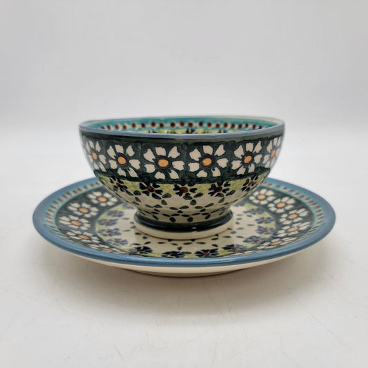 Hand-Painted Wiza Polish Pottery Bowl & Saucer Set