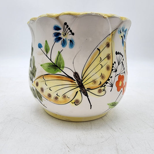 Vintage Homco Ceramic Planter With Floral & Butterfly Design