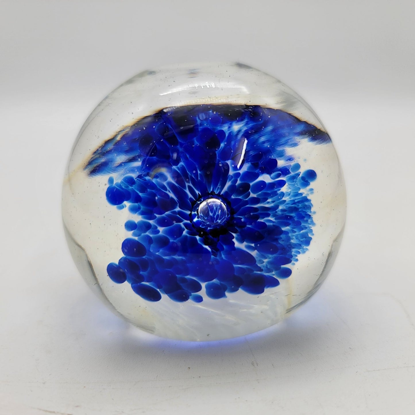 Vintage Art Glass Paperweight Blue & White Swirl Design