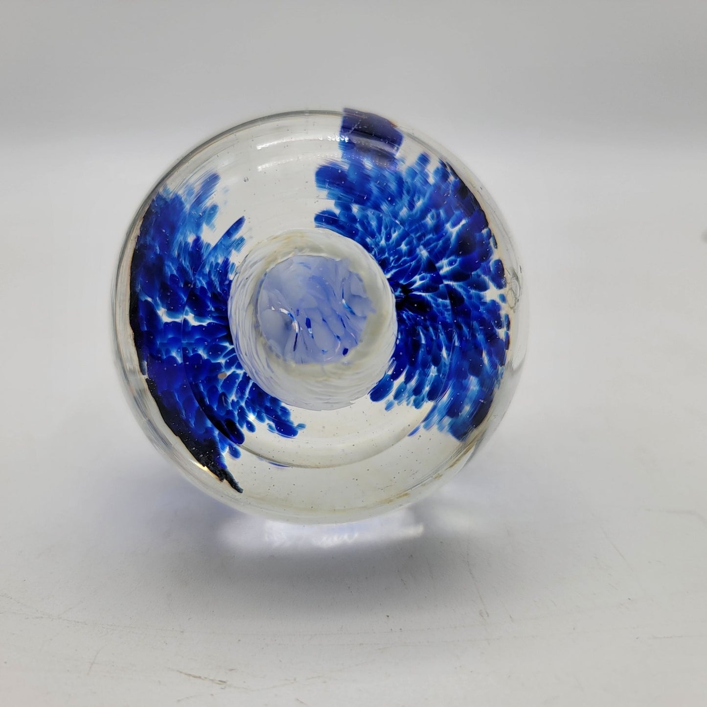 Vintage Art Glass Paperweight Blue & White Swirl Design