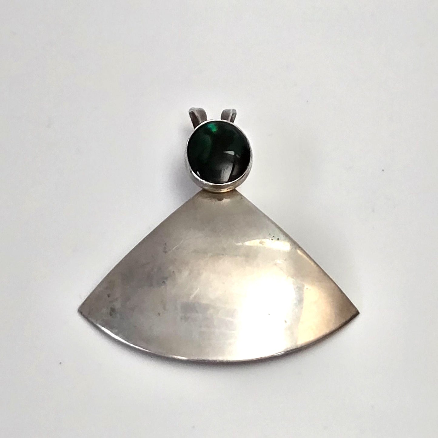 Vintage Modernist Sterling Silver Pendant Green Stone