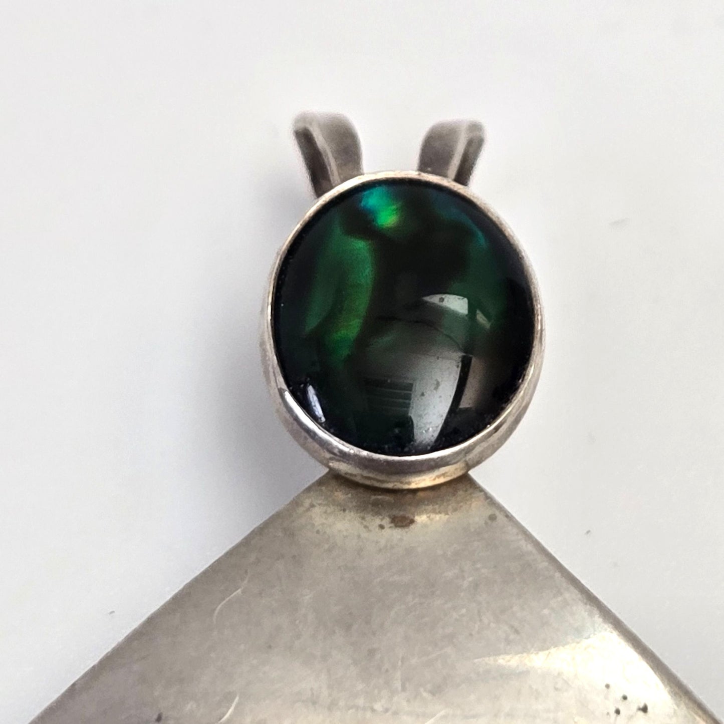 Vintage Modernist Sterling Silver Pendant Green Stone