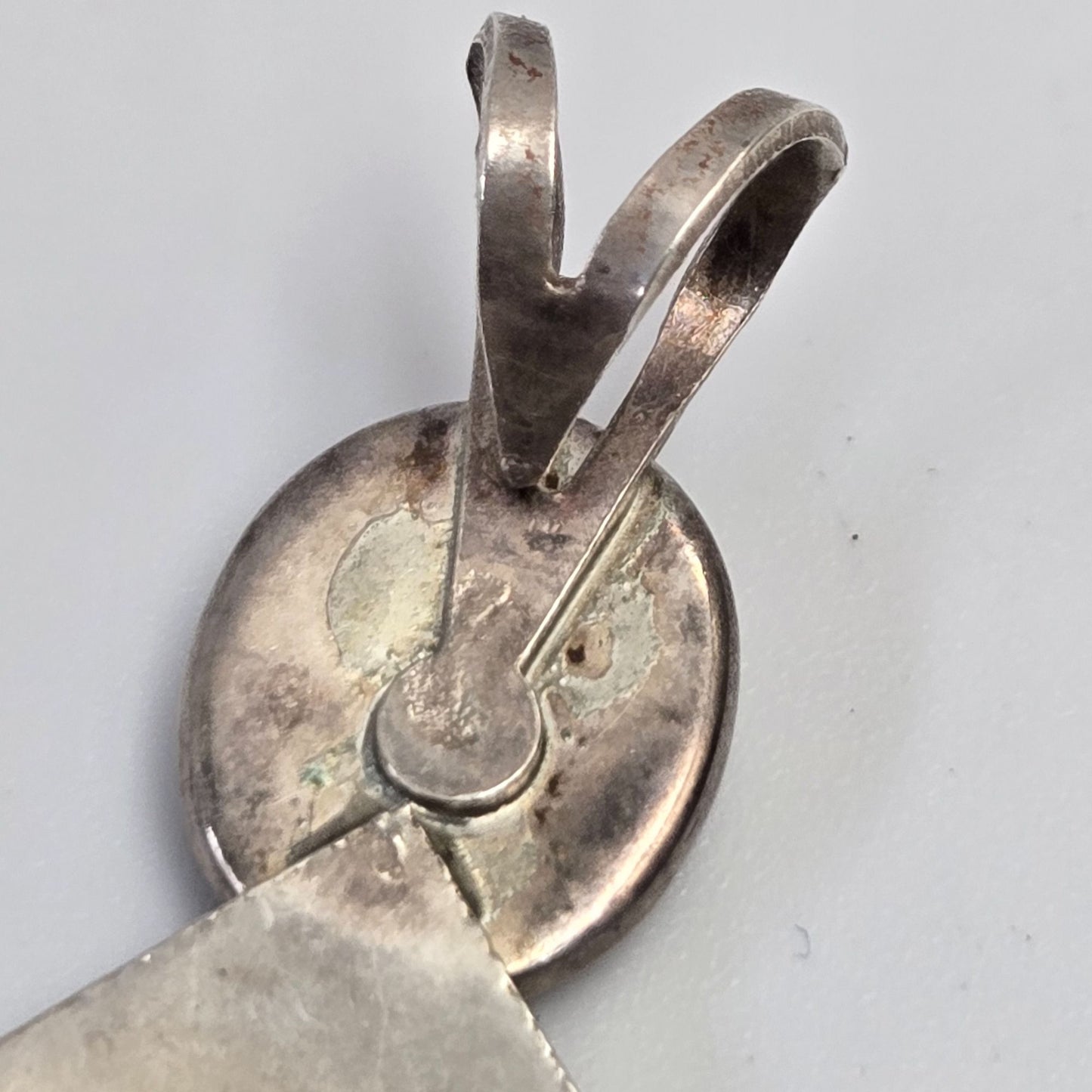 Vintage Modernist Sterling Silver Pendant Green Stone