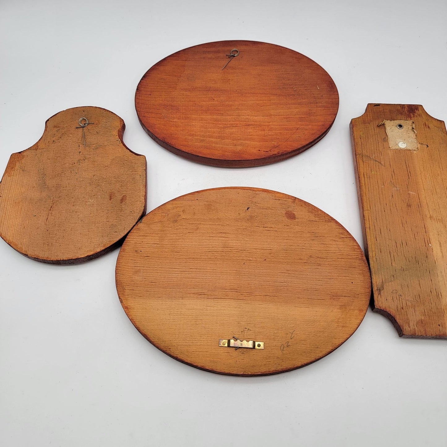 Set Of 4 Vintage Hand-Painted Wooden Wall Plaques With Fruit Designs