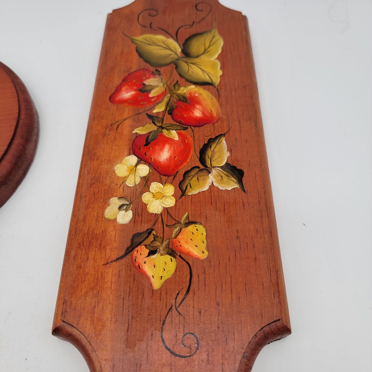 Set Of 4 Vintage Hand-Painted Wooden Wall Plaques With Fruit Designs