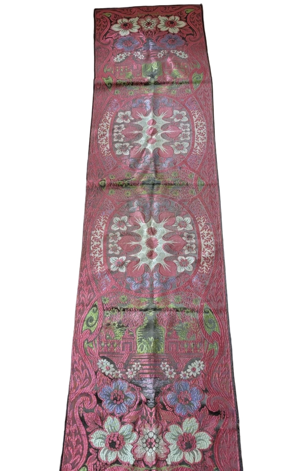 Vintage Floral Embroidered Silk Table Runner