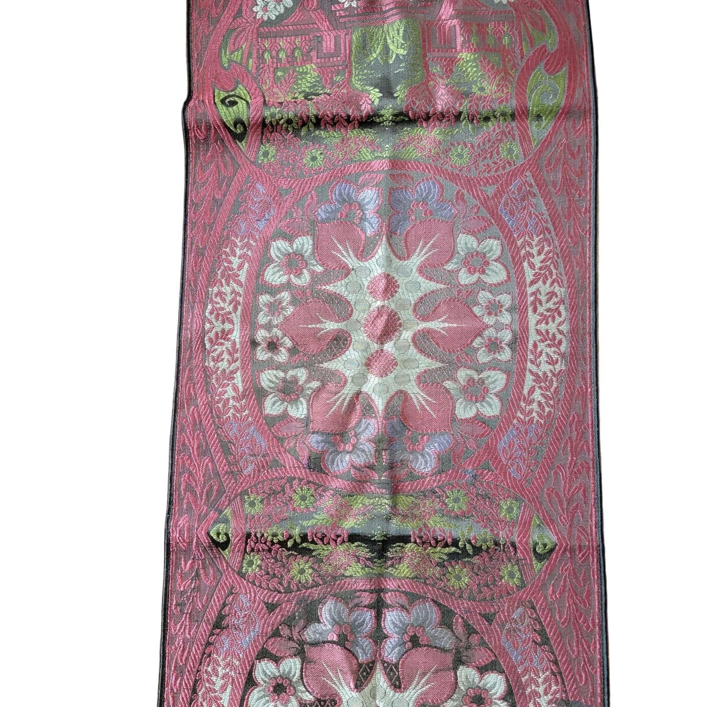 Vintage Floral Embroidered Silk Table Runner