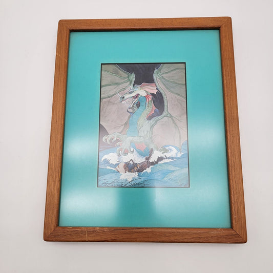 Signed P.D. Breeding Fantasy Art Print Framed In Wood With Dragon & Shipwreck Scene