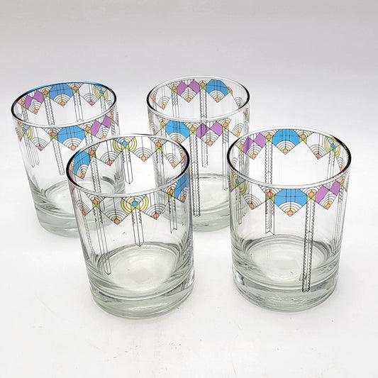 Culver Frank Lloyd Wright April Showers Double Old-Fashion Glass Set Of 4