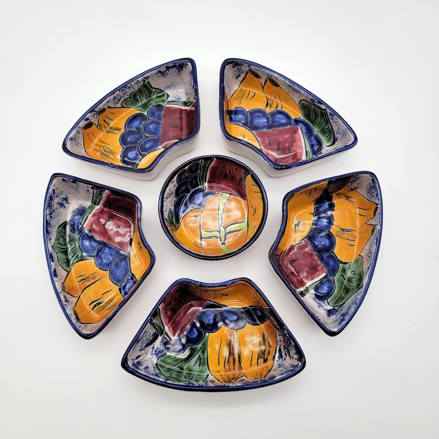 Vintage Talavera Pottery 6-Piece Appetizer Bowl Set Fruit Motif