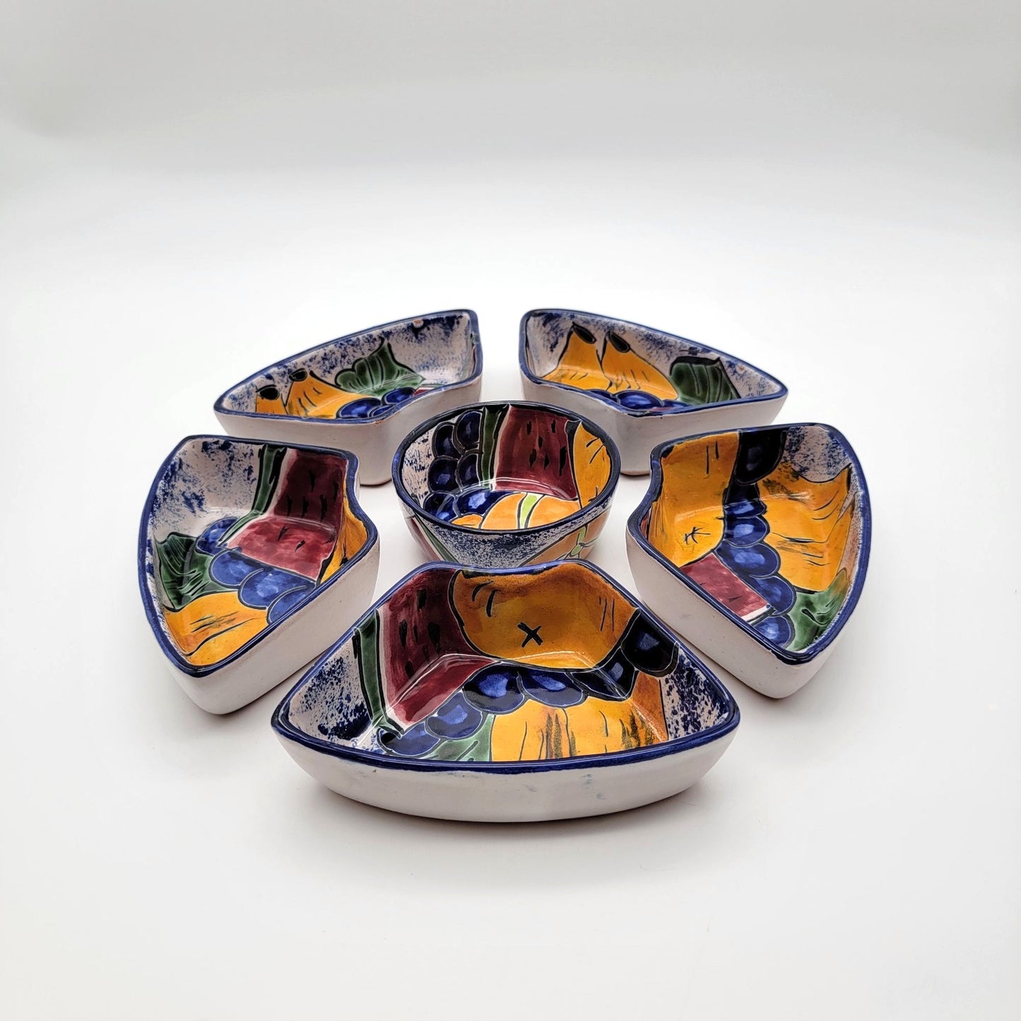 Vintage Talavera Pottery 6-Piece Appetizer Bowl Set Fruit Motif