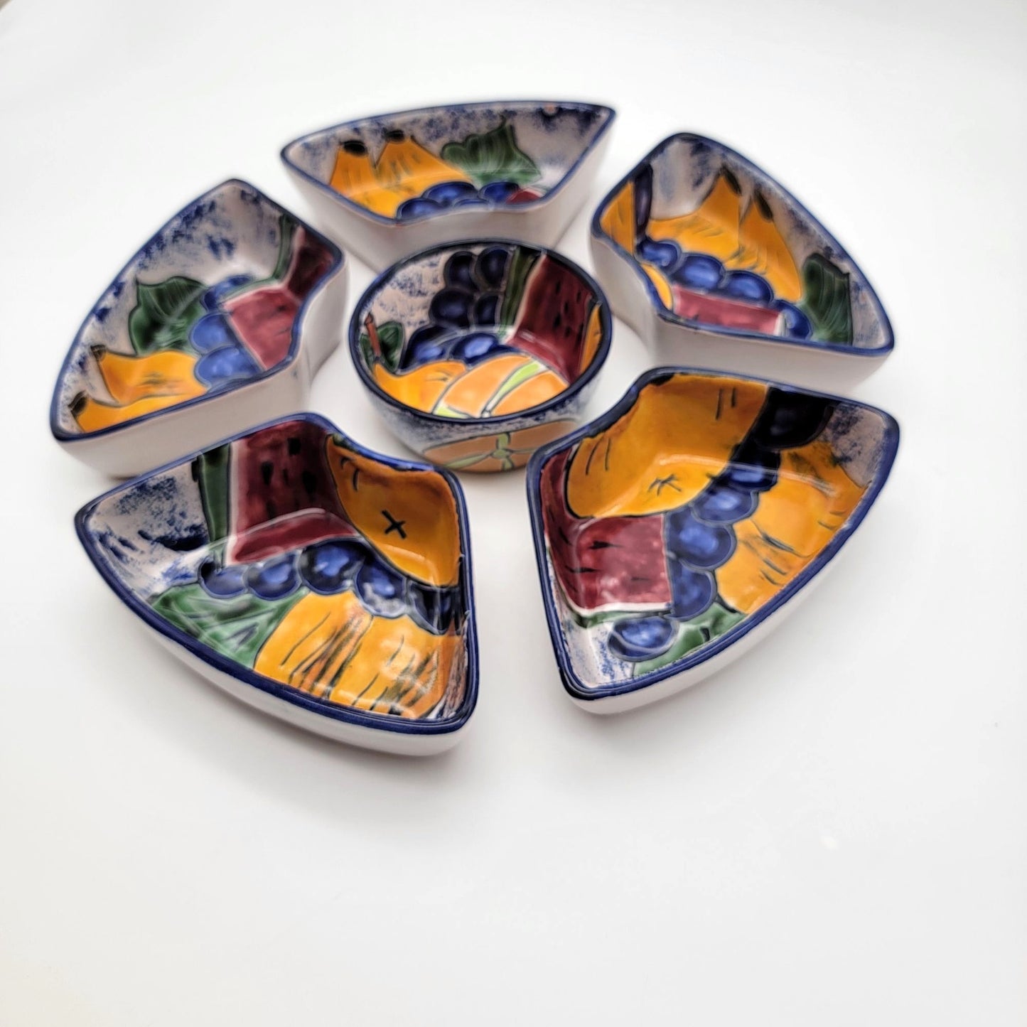 Vintage Talavera Pottery 6-Piece Appetizer Bowl Set Fruit Motif