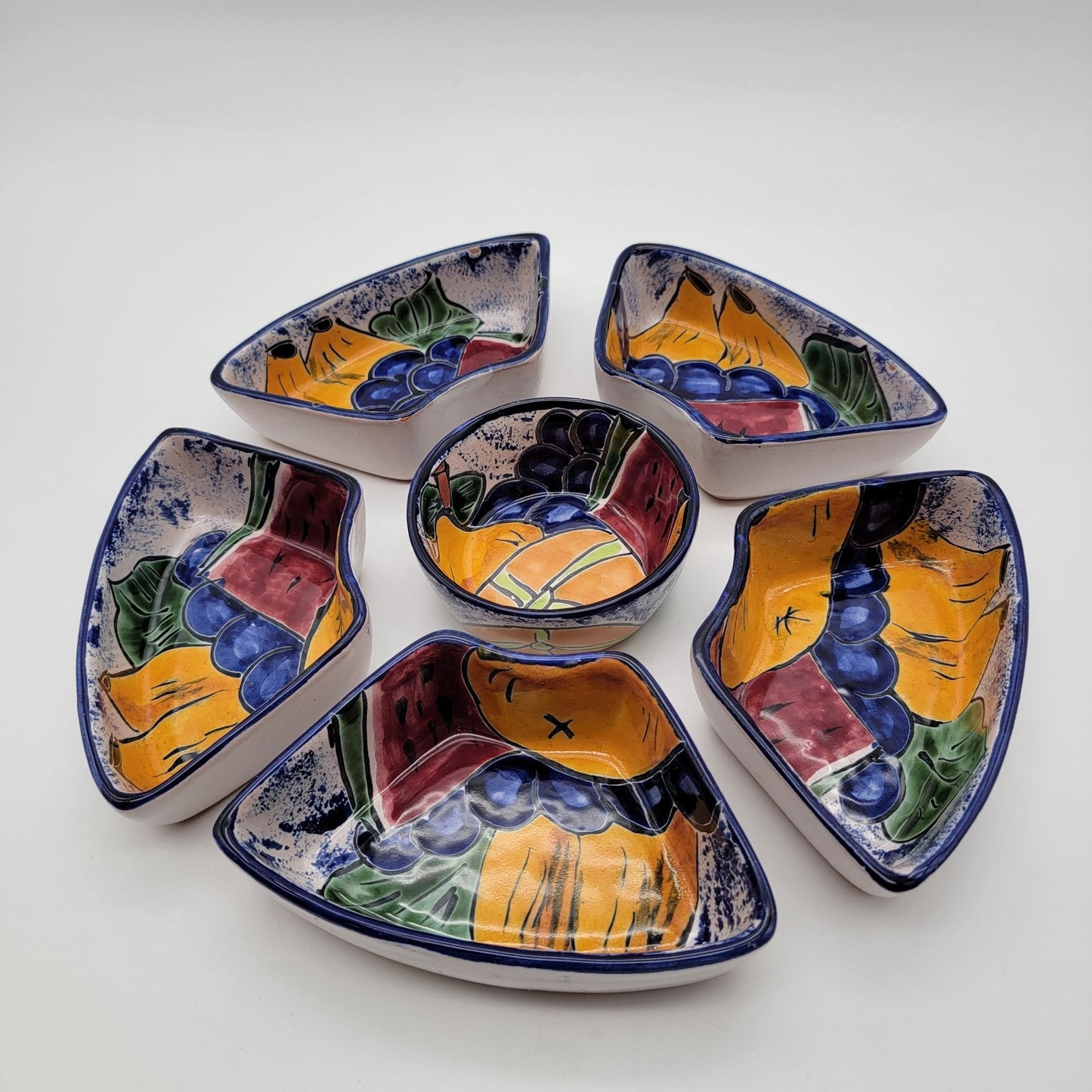 Vintage Talavera Pottery 6-Piece Appetizer Bowl Set Fruit Motif