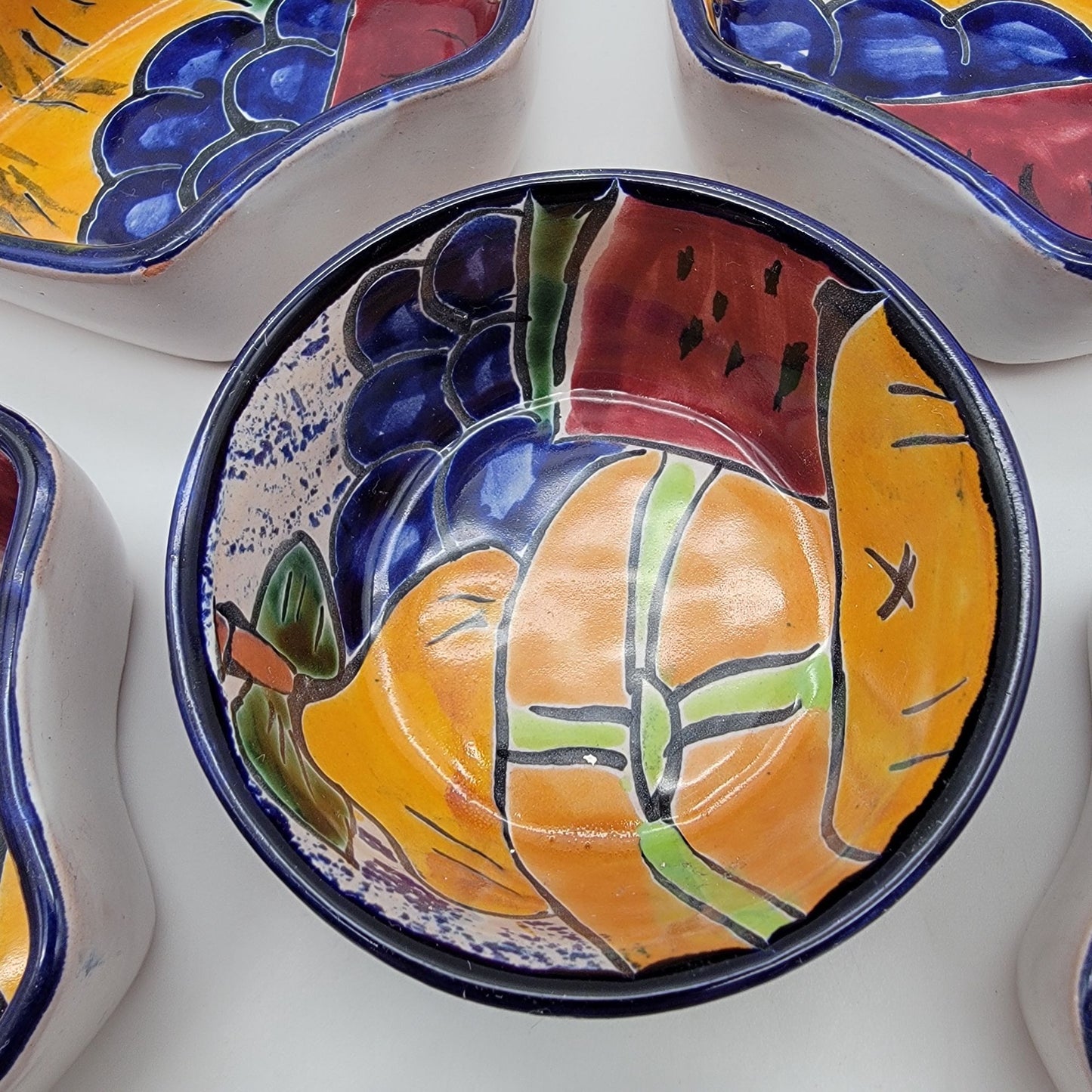 Vintage Talavera Pottery 6-Piece Appetizer Bowl Set Fruit Motif