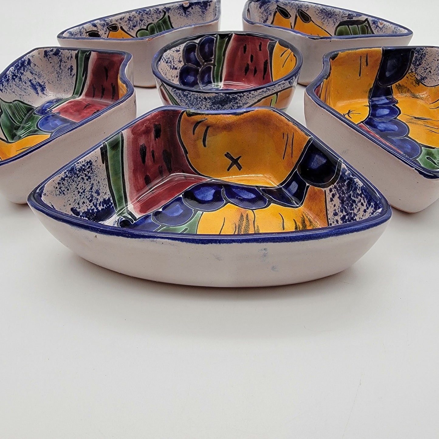 Vintage Talavera Pottery 6-Piece Appetizer Bowl Set Fruit Motif