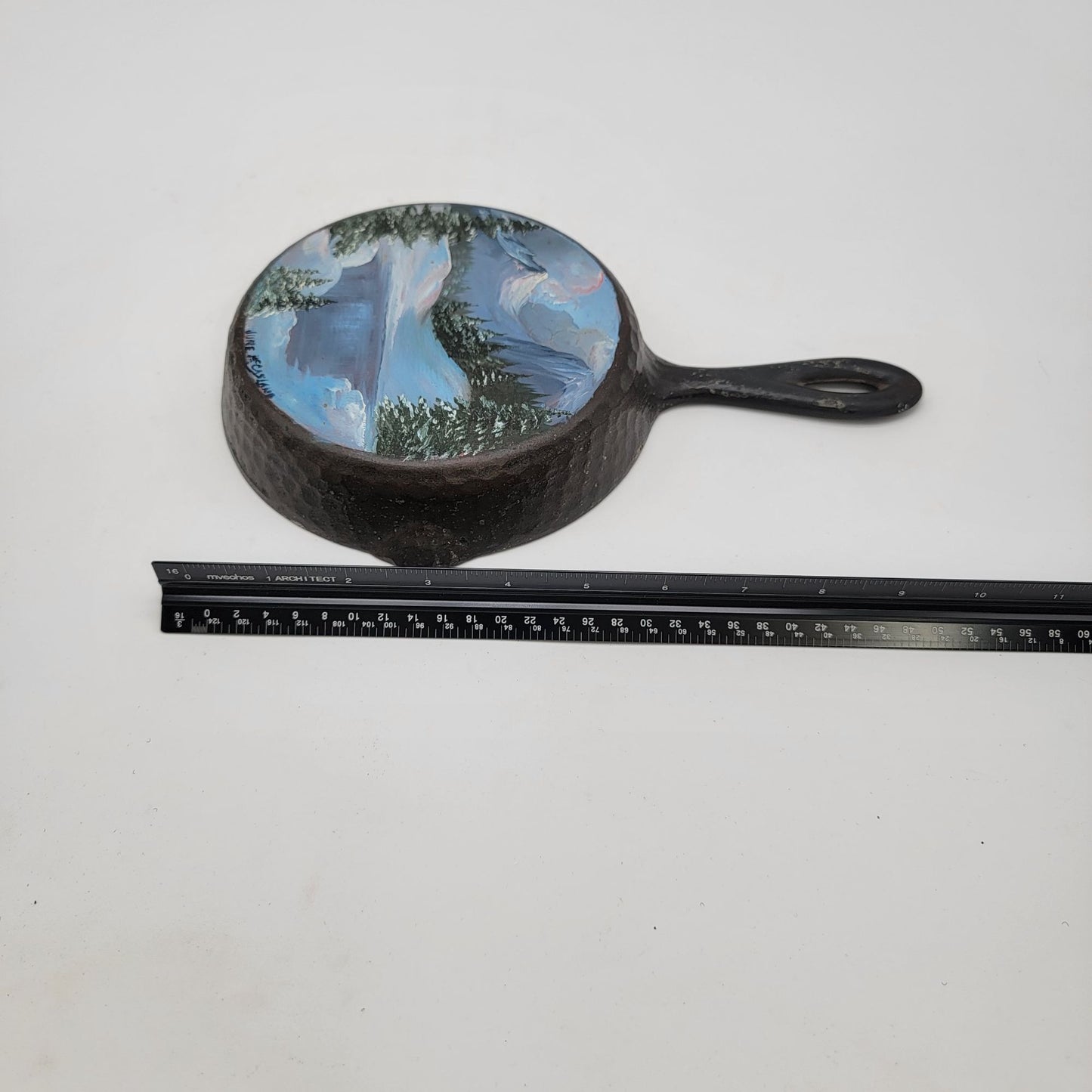 Hand-Painted Vintage Cast Iron Skillet With Winter Scene By June McCasland