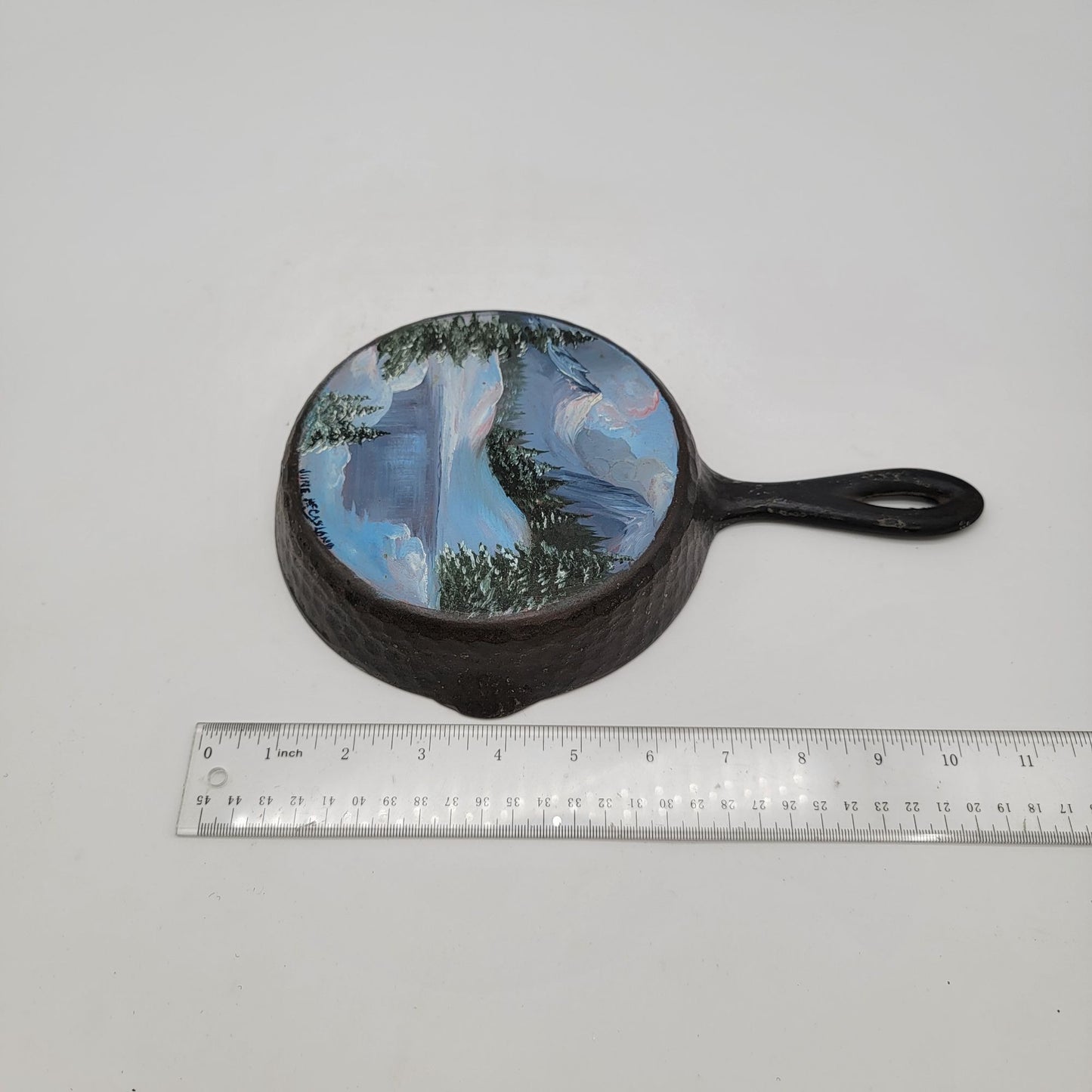 Hand-Painted Vintage Cast Iron Skillet With Winter Scene By June McCasland