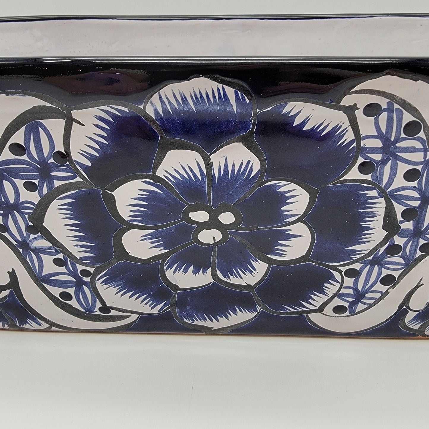 Talavera Mexican Pottery Window Planter Box Cobalt Blue