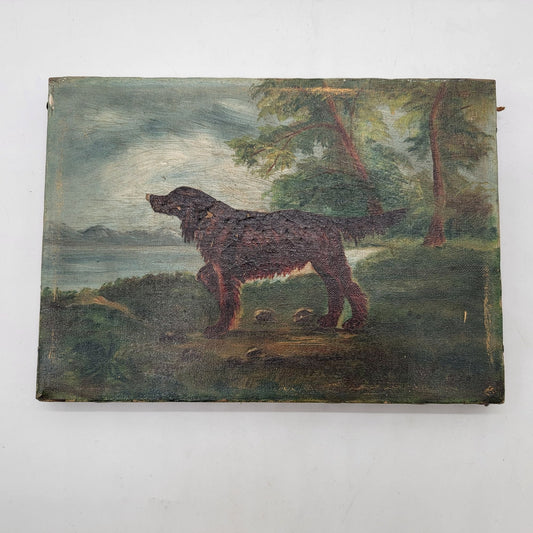 19th C Original Oil Painting Hunting Dog Irish Setter
