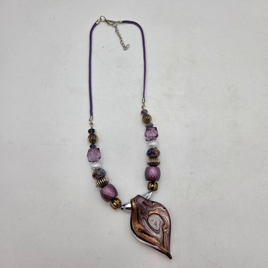 OOAK Handmade Dichroic Art Glass Pendant Beaded Necklace