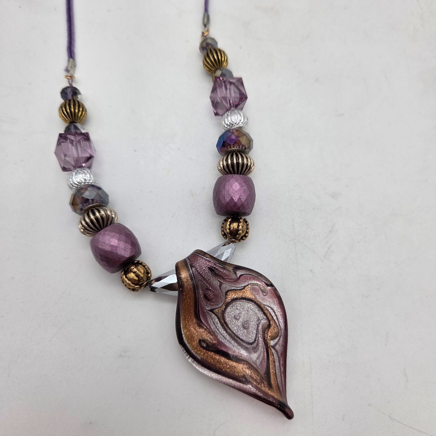 OOAK Handmade Dichroic Art Glass Pendant Beaded Necklace