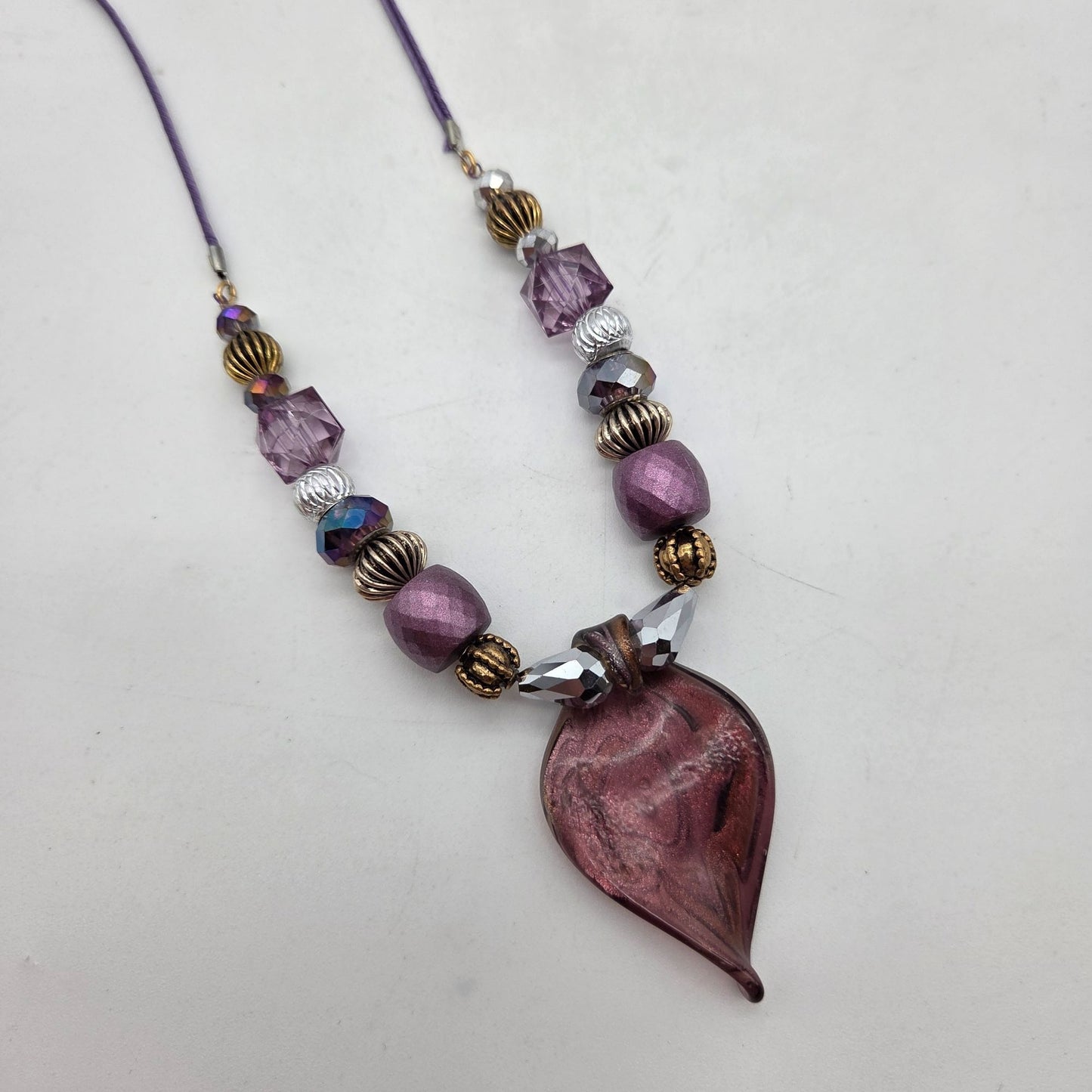 OOAK Handmade Dichroic Art Glass Pendant Beaded Necklace