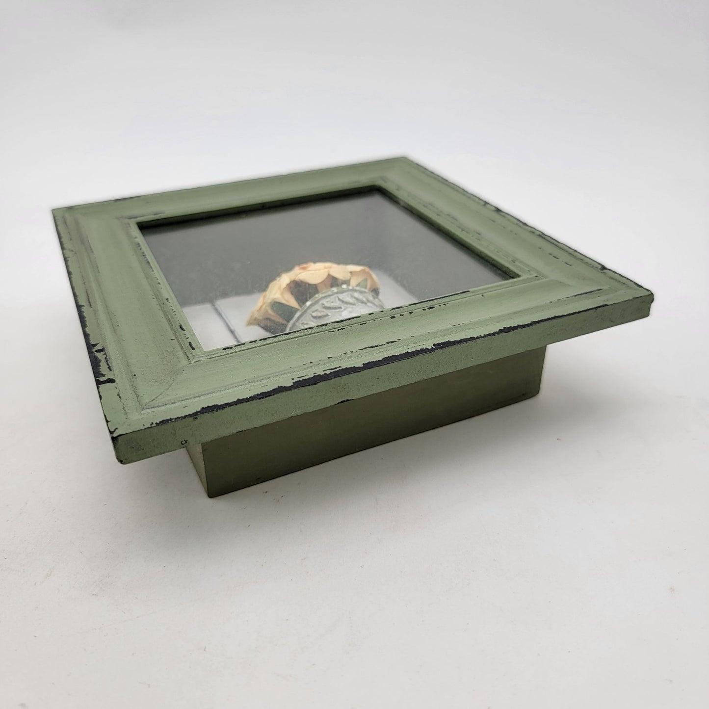 Vintage Dennis East International  Rose In Planter Green Shadowbox Wall Art