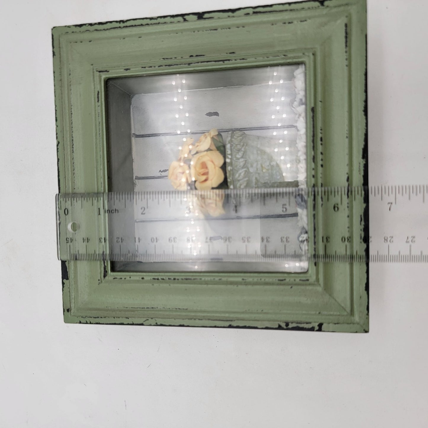 Vintage Dennis East International  Rose In Planter Green Shadowbox Wall Art