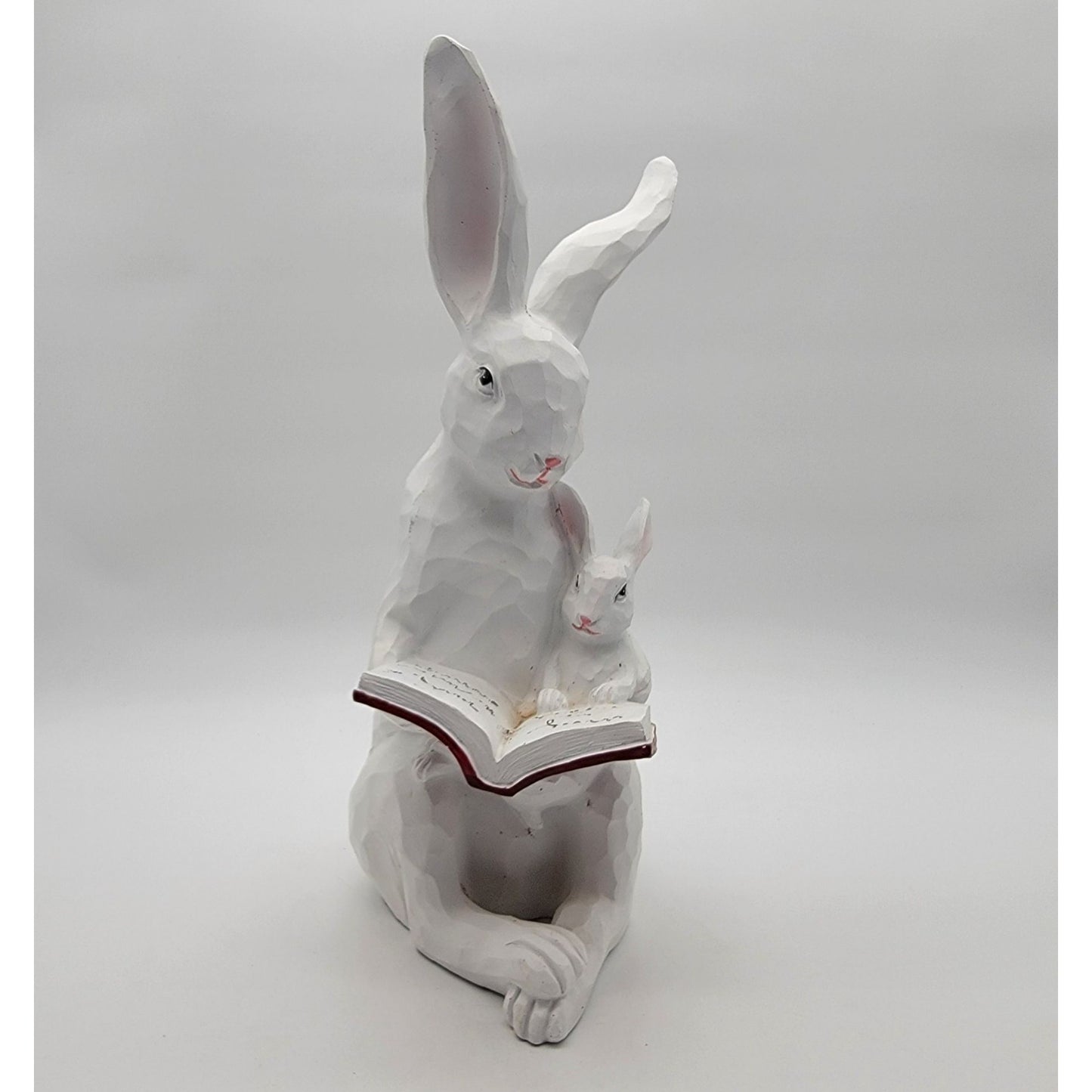Story Time Bunny Rabbit White Distressed Faux Wood Garden Sculpture