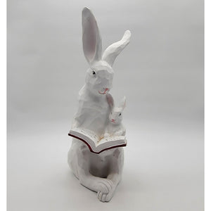 Story Time Bunny Rabbit White Distressed Faux Wood Garden Sculpture