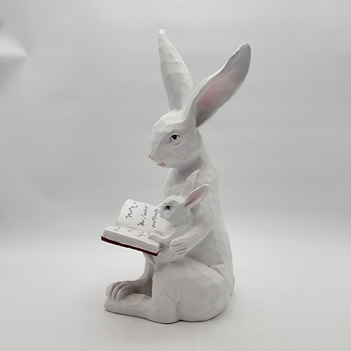 Story Time Bunny Rabbit White Distressed Faux Wood Garden Sculpture