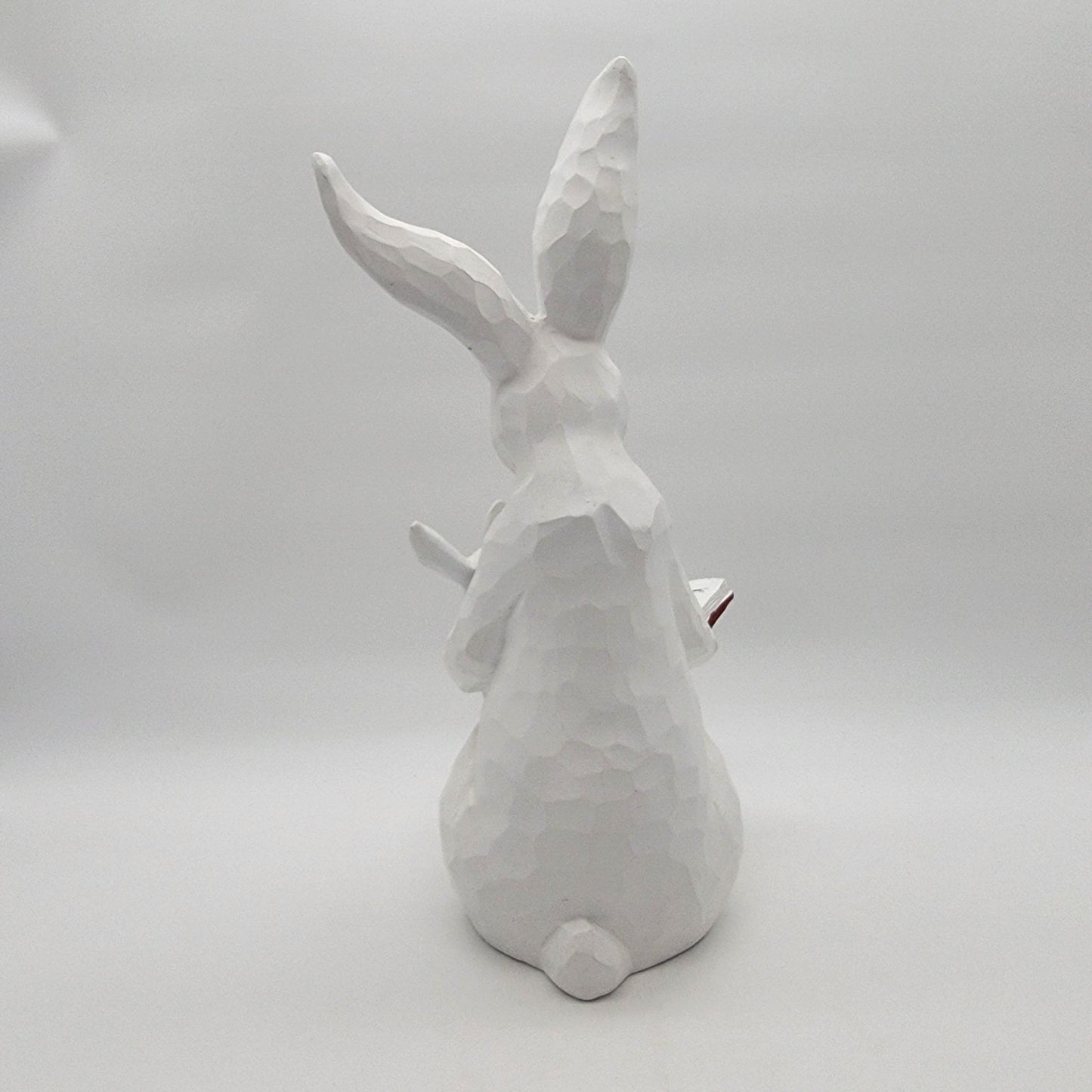 Story Time Bunny Rabbit White Distressed Faux Wood Garden Sculpture