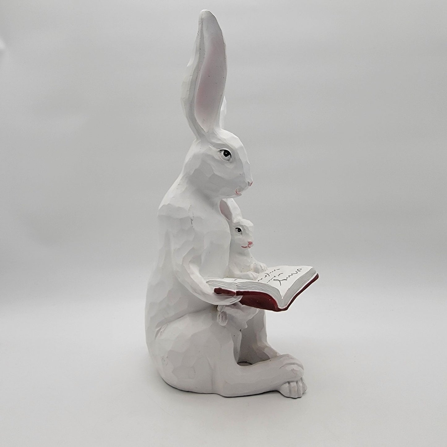 Story Time Bunny Rabbit White Distressed Faux Wood Garden Sculpture