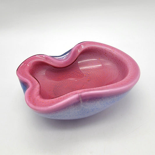 Mid Century Alfredo Barbini Murano Glass Bowl Pink & Blue Sommerso Aventurine