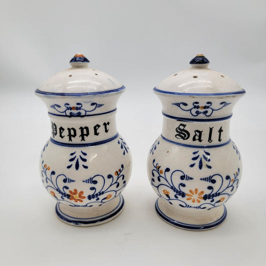 Vintage Royal Sealy Salt & Pepper Shakers Set Blue Floral As Found
