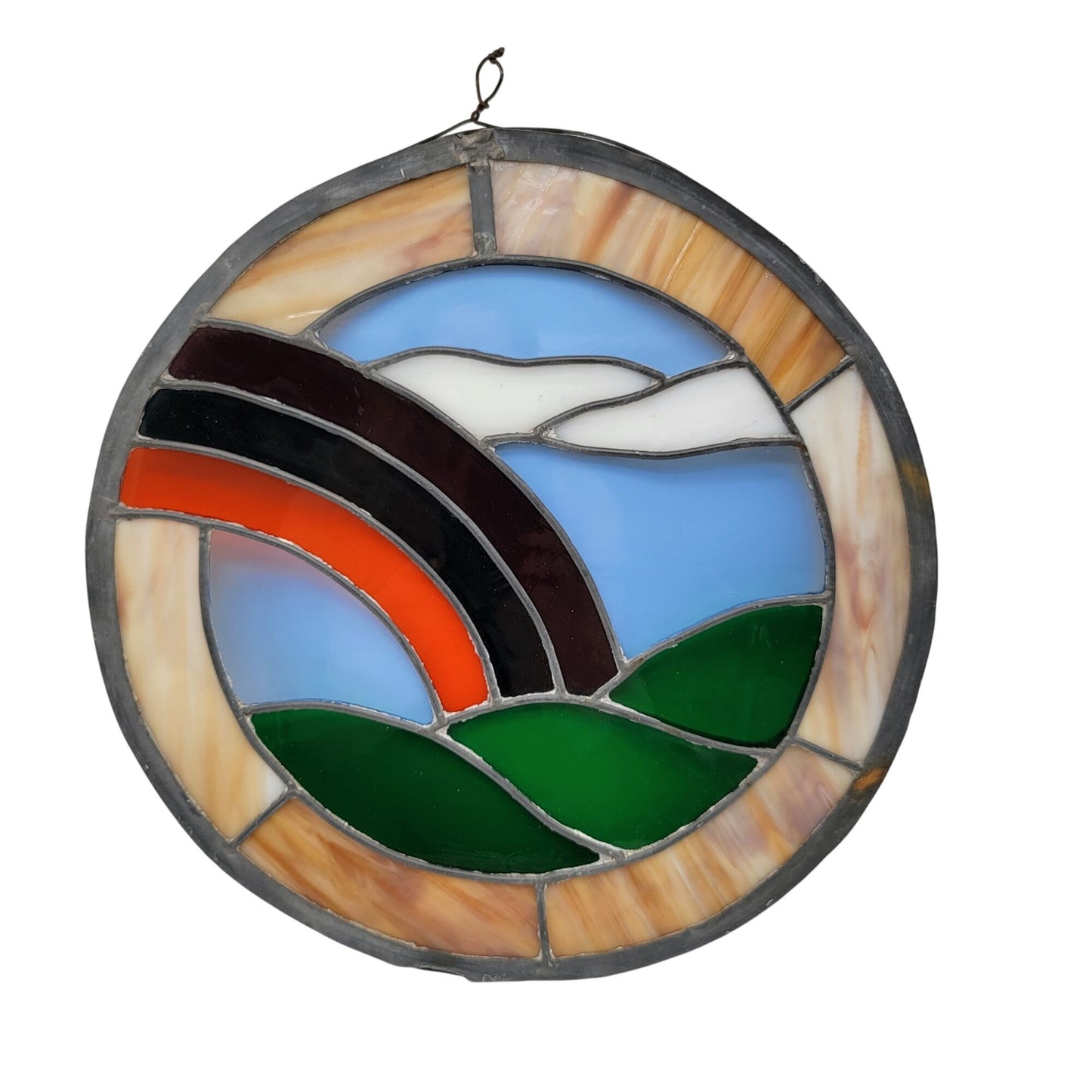 Vintage Stained & Slag Glass "End Of The Rainbow" Suncatcher