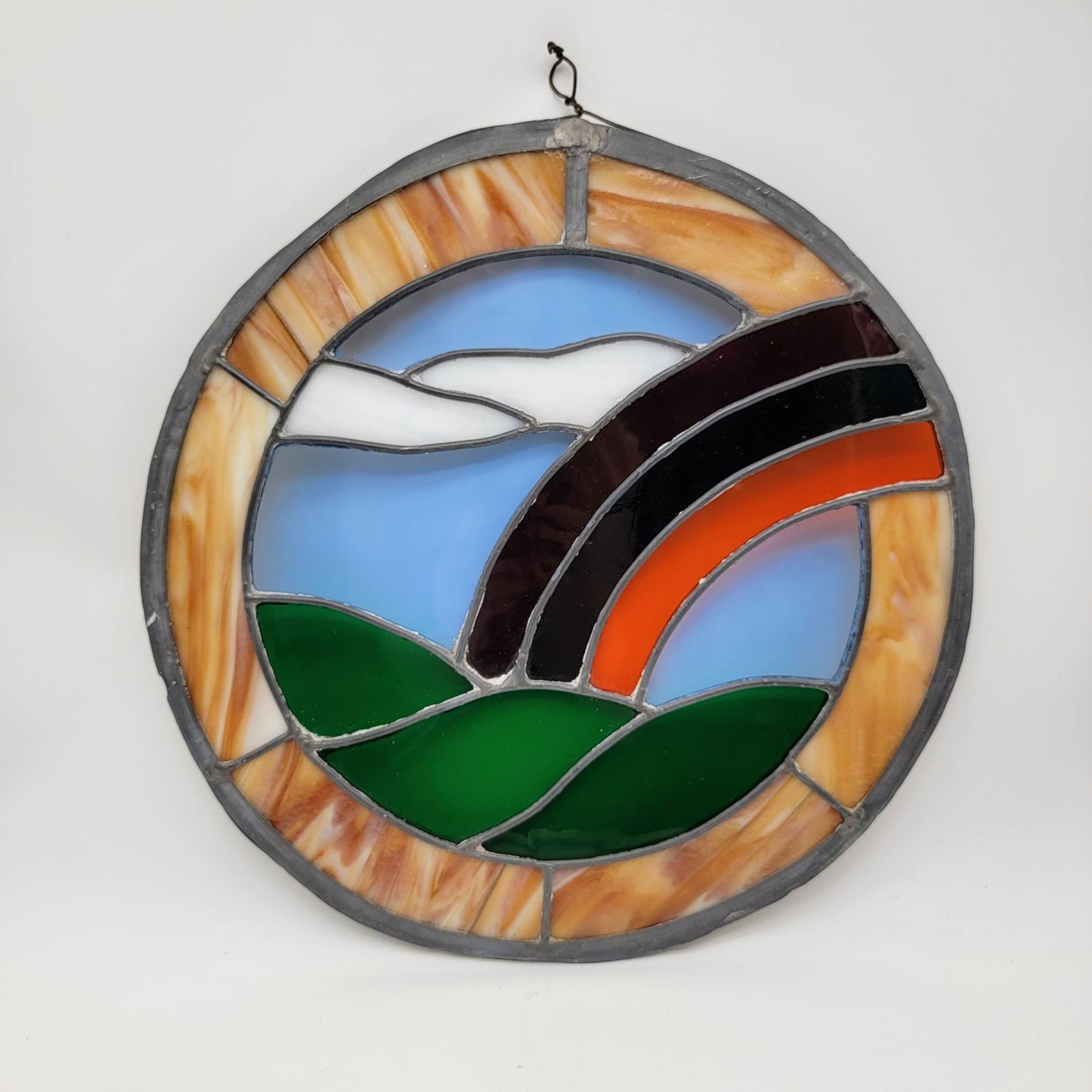 Vintage Stained & Slag Glass "End Of The Rainbow" Suncatcher