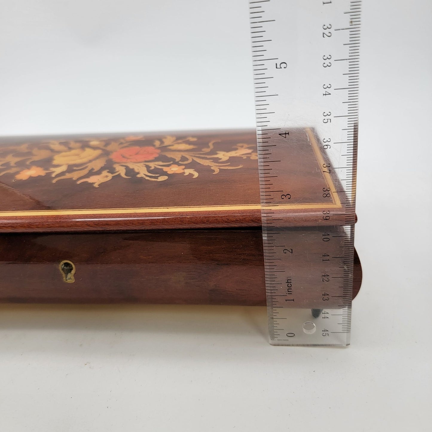 Vintage Italian Sorento Reuge Wooden Footed Floral Music Jewelry Box