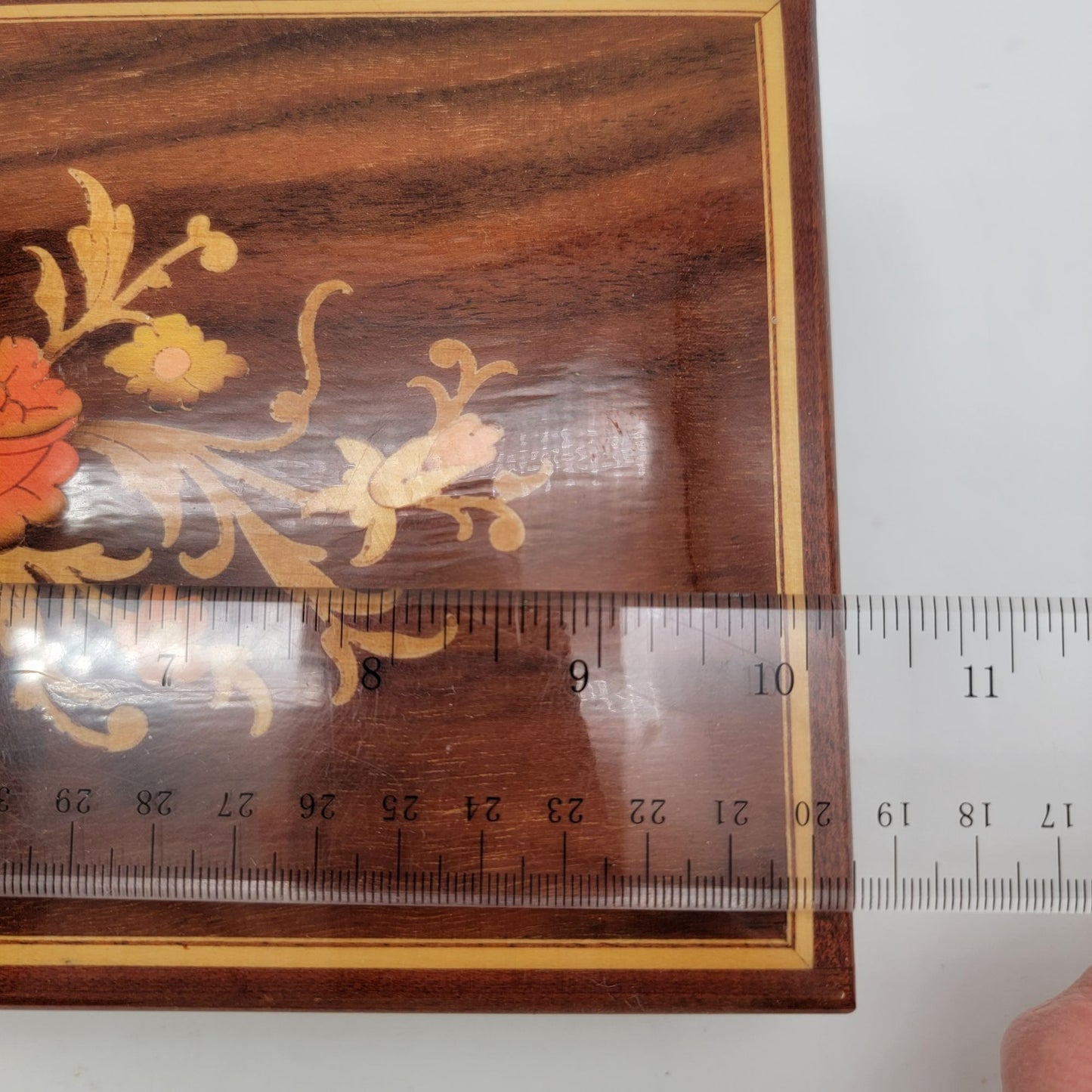 Vintage Italian Sorento Reuge Wooden Footed Floral Music Jewelry Box