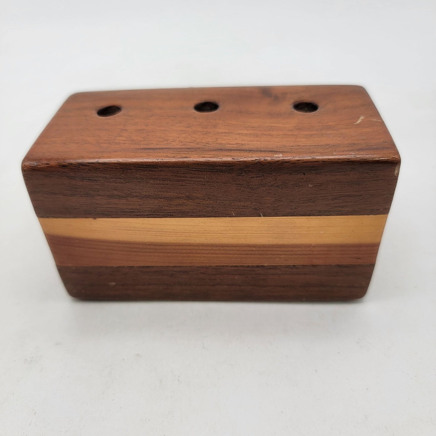 Vintage Handcrafted Wooden Three-Hole Pencil Holder