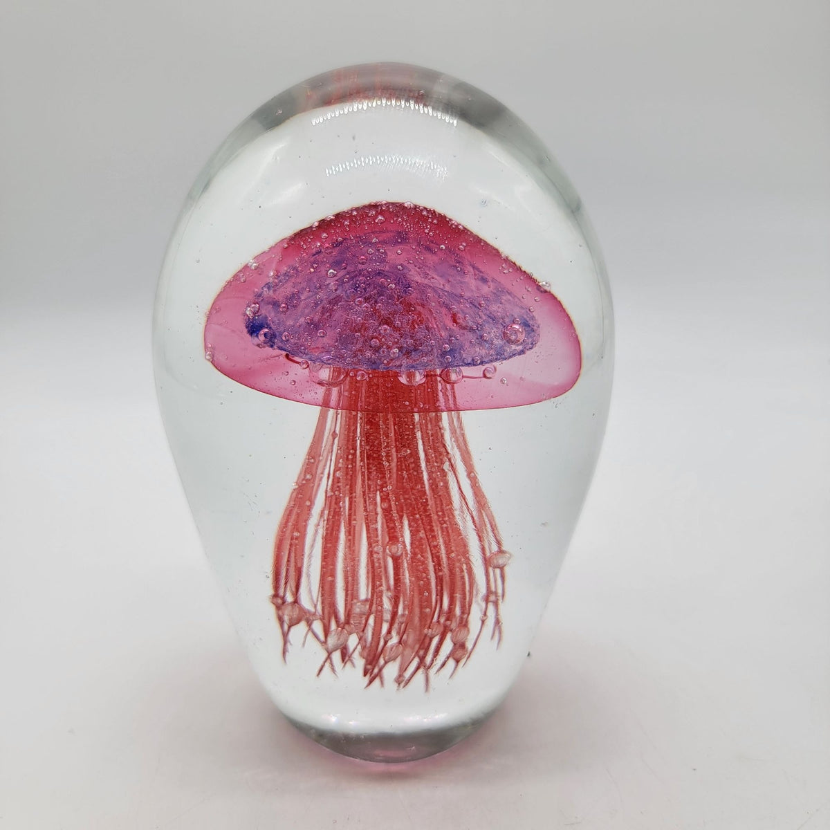 Large Hand-Blown Art Glass Pink Jellyfish Paperweight