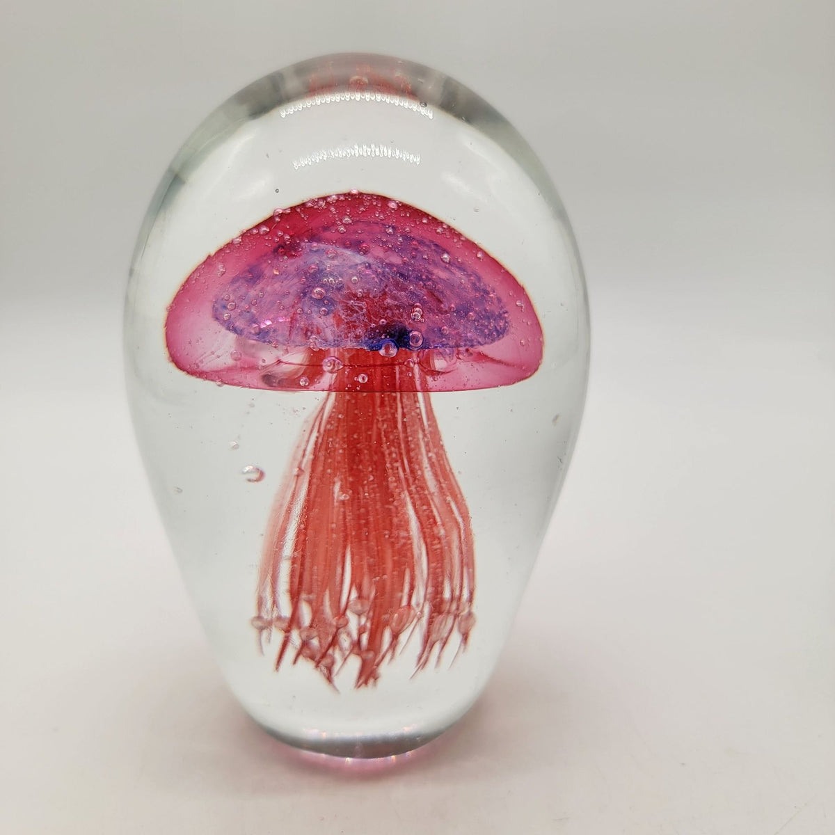 Large Hand-Blown Art Glass Pink Jellyfish Paperweight