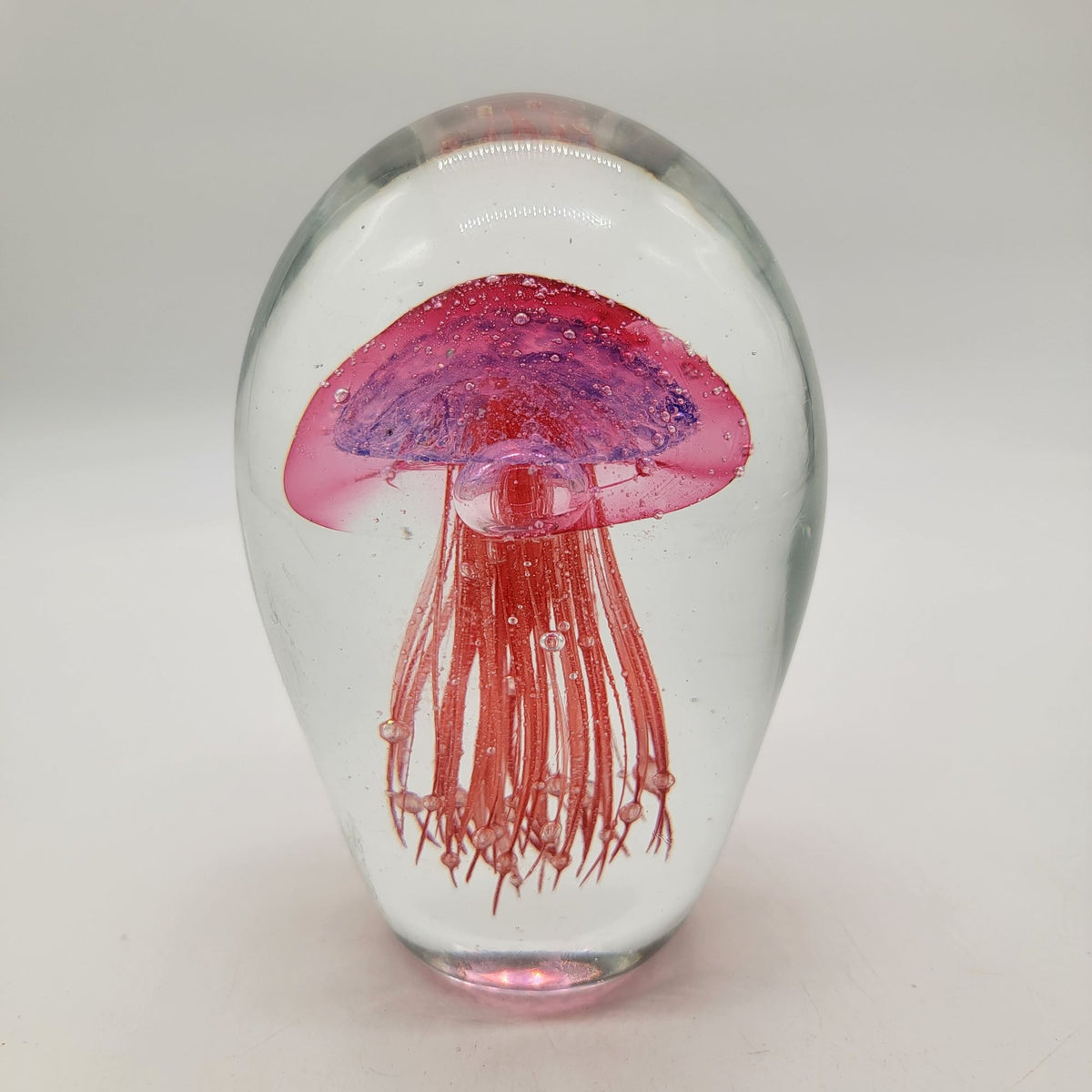 Large Hand-Blown Art Glass Pink Jellyfish Paperweight