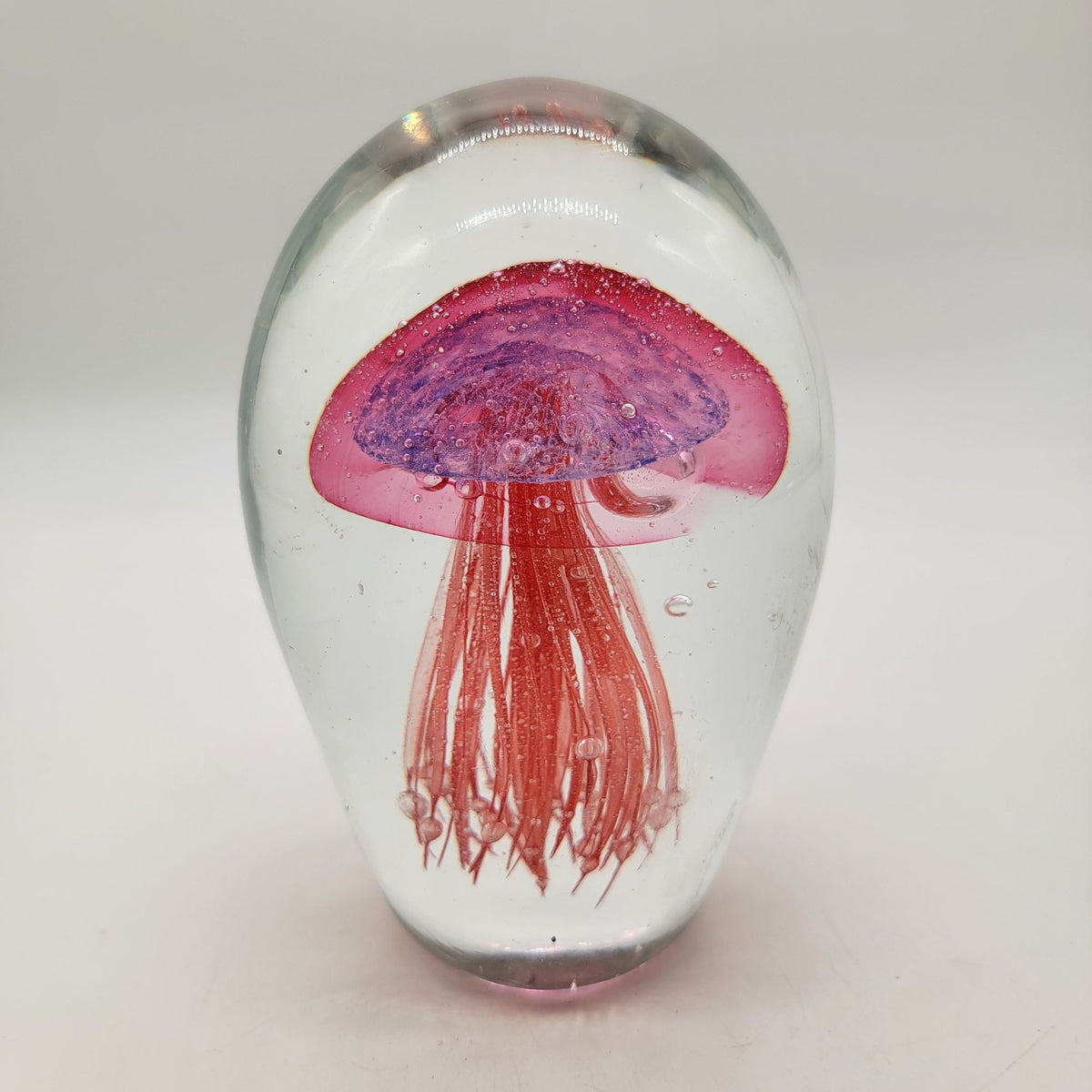 Large Hand-Blown Art Glass Pink Jellyfish Paperweight