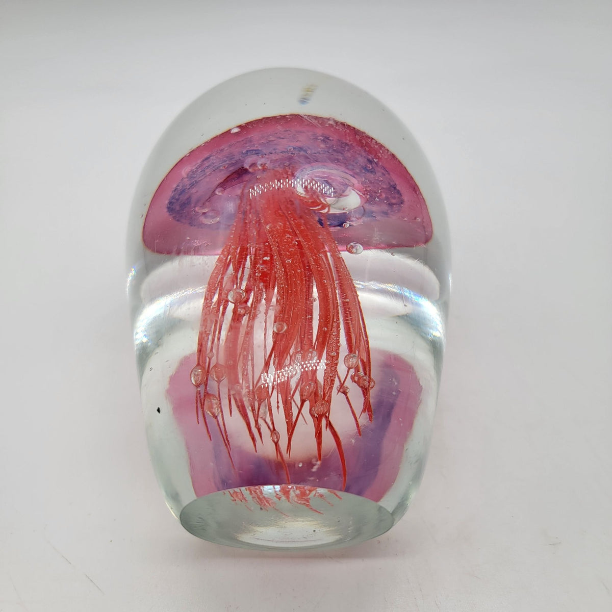 Large Hand-Blown Art Glass Pink Jellyfish Paperweight