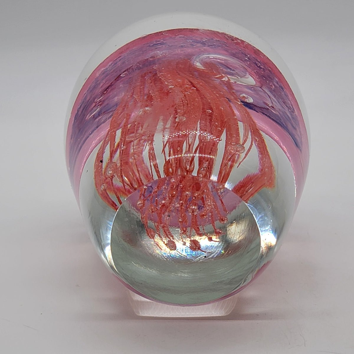 Large Hand-Blown Art Glass Pink Jellyfish Paperweight