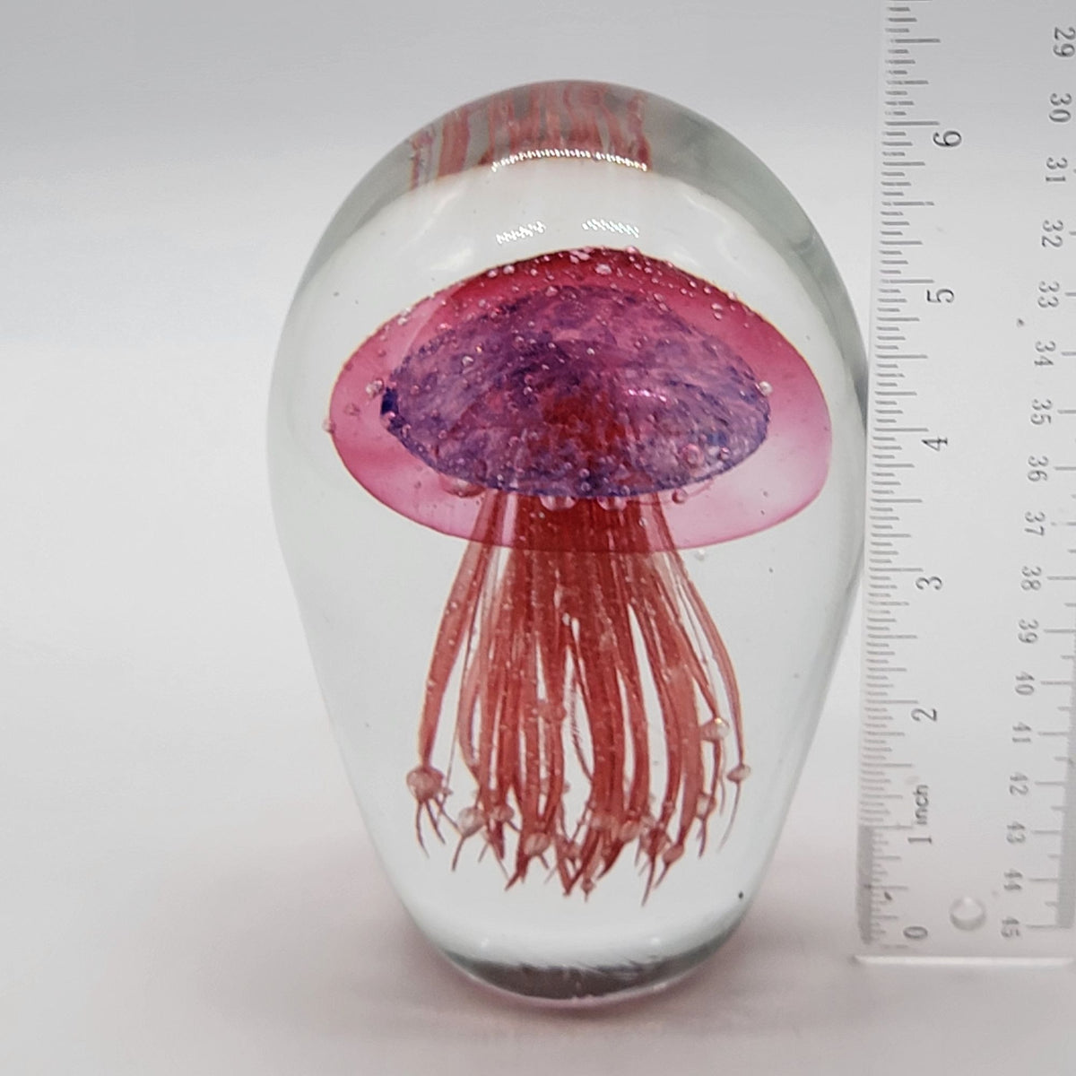 Large Hand-Blown Art Glass Pink Jellyfish Paperweight