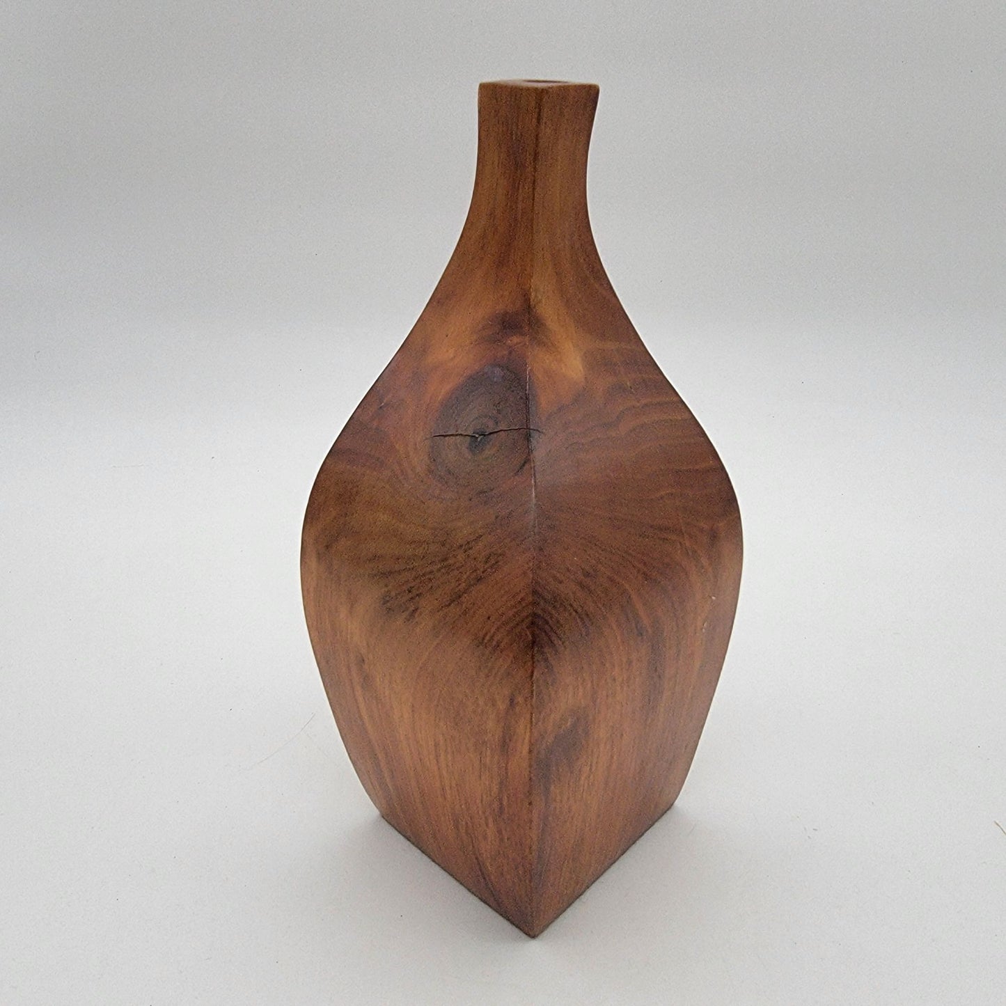 Vintage MCM Asymetrical Wood Vase Signed F Nestel