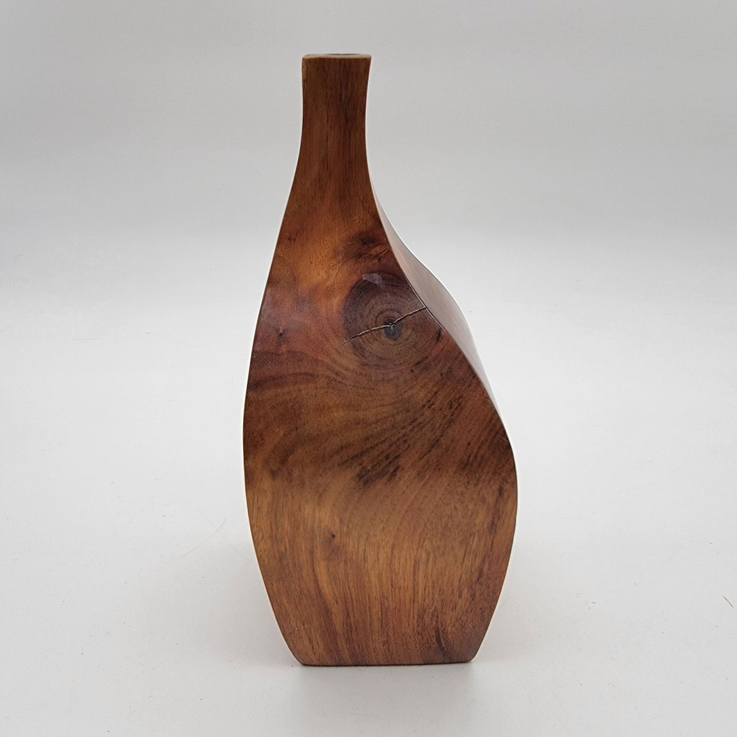 Vintage MCM Asymetrical Wood Vase Signed F Nestel